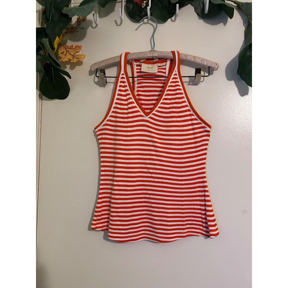Anthropologie Maeve Striped Navy V-neck Tank Top Racerback Size XS Nautical Summ - Picture 1 of 8